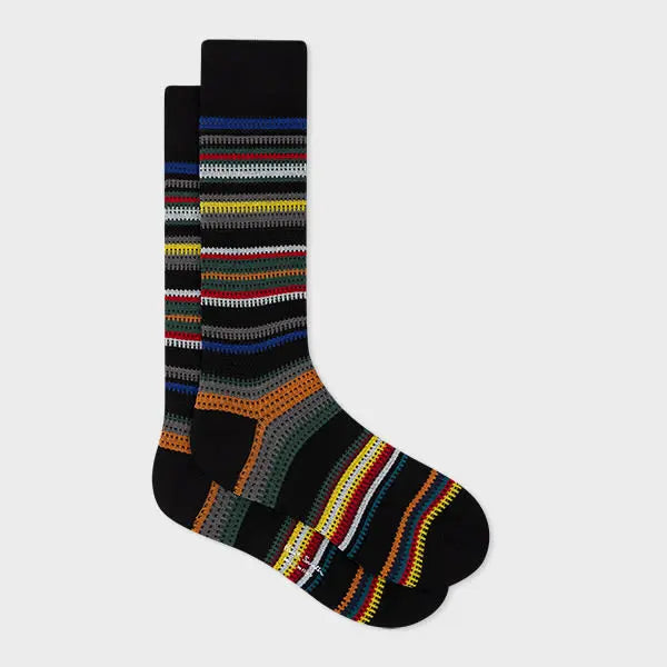 Paul Smith Black Cotton-Blend Mixed Stripe Socks