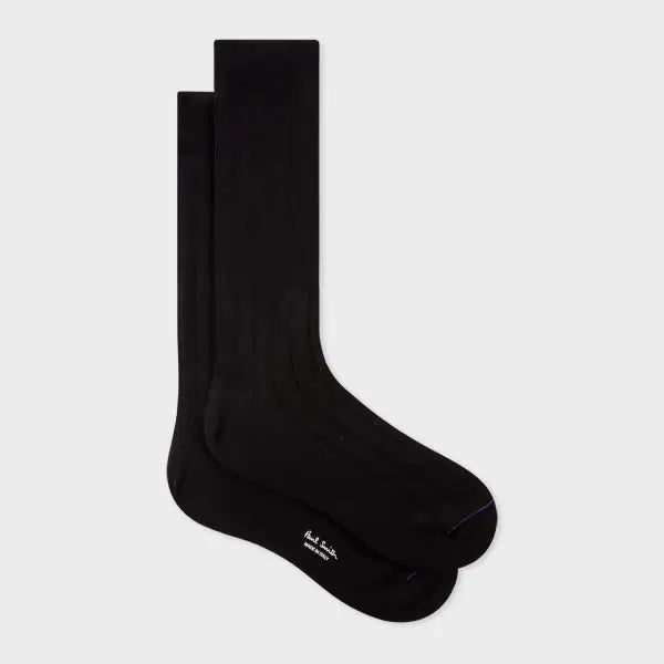 Paul Smith Black Cotton-Blend Ribbed Socks | LYBSTORE