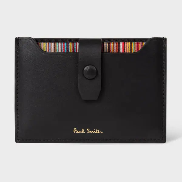 Paul Smith Black Leather Credit Hard Holder With 'Signature Stripe' Pull Out