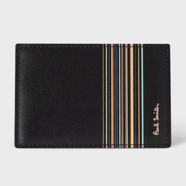 Paul Smith Black Leather 'Signature Stripe Block' Credit Card Holder | LYBSTORE