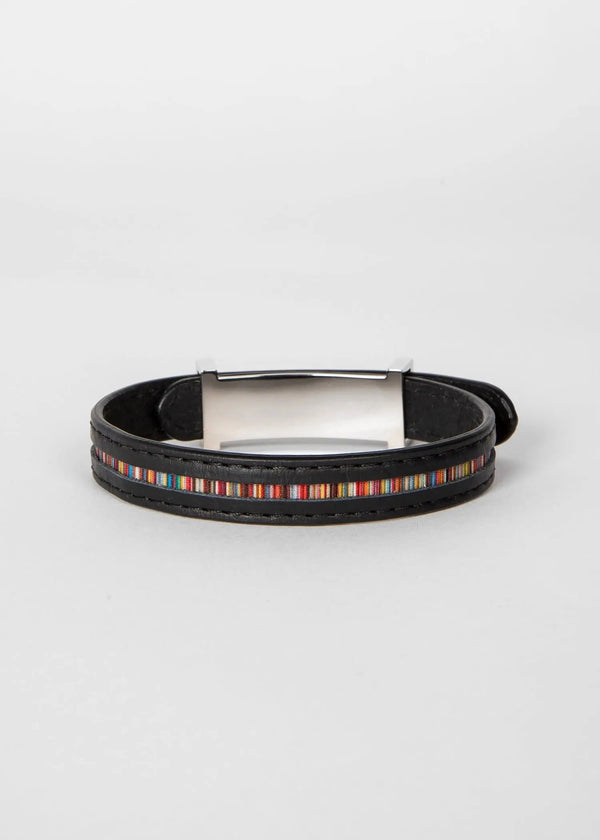 Paul Smith Black Leather 'Signature Stripe' Bracelet | LYBSTORE