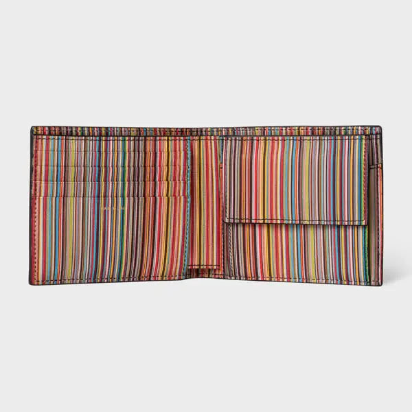 Paul Smith Black Leather 'Signature Stripe' Interior Billfold And Coin Wallet | LYBSTORE