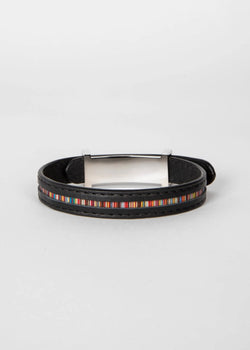 Paul Smith Black Leather 'Signature Stripe' Bracelet