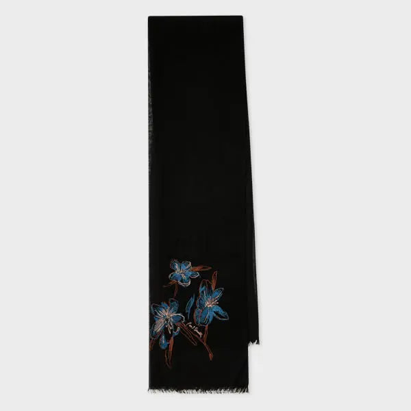 Paul Smith Black Magnolia Embroidered Scarf | LYBSTORE