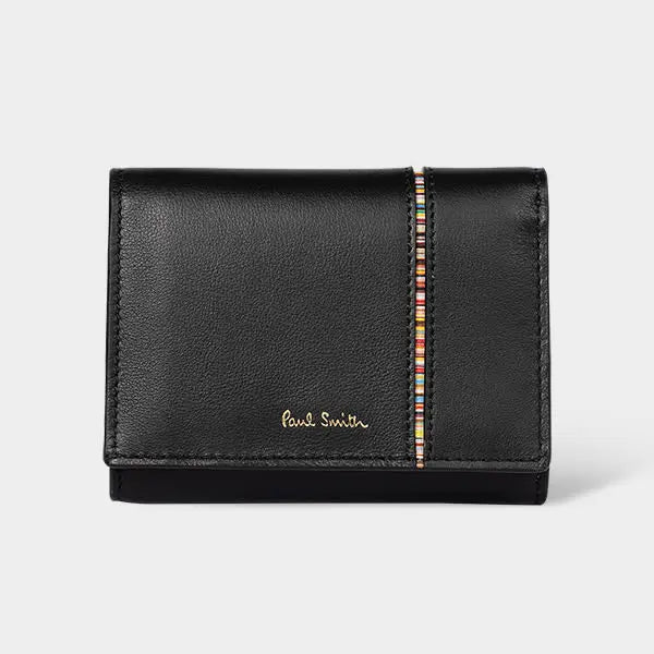 Paul Smith Black Mini Leather Tri-Fold Purse with 'Signature Stripe' Trim | LYBSTORE