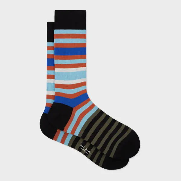 Paul Smith Black Multi-Stripe Cotton-Blend Socks