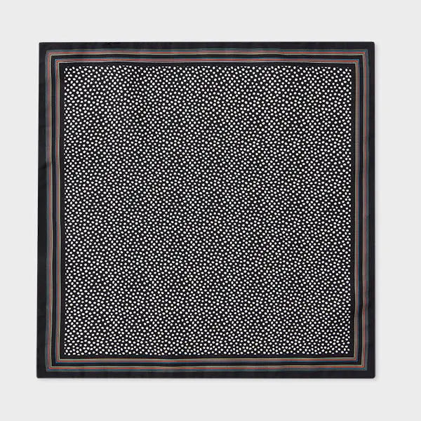 Paul Smith Black Polka Dot and 'Signature Stripe' Trim Pocket Square