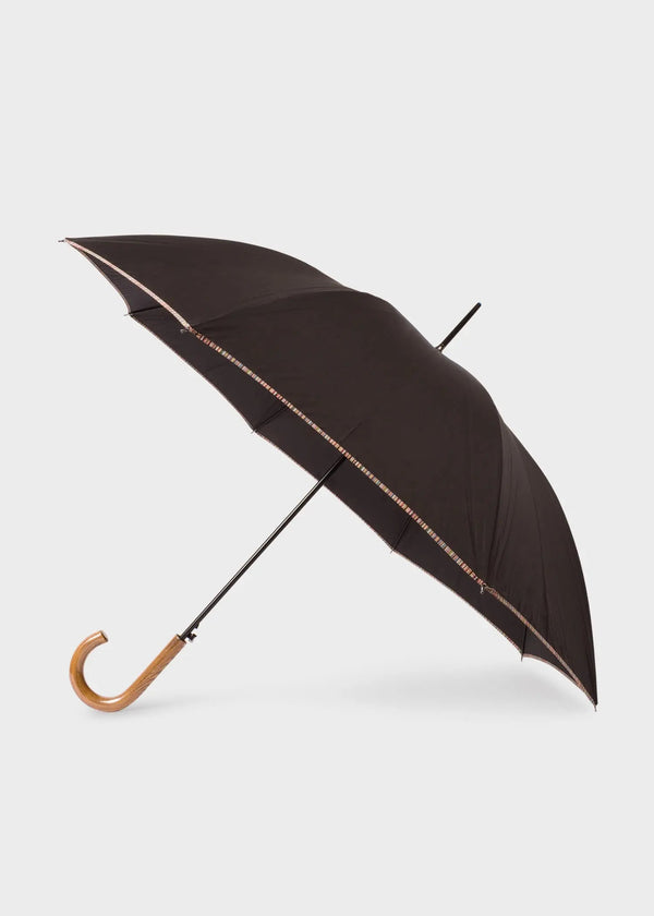 Paul Smith Black 'Signature Stripe' Border Walker Umbrella With Wooden Handle Multicolour | LYBSTORE