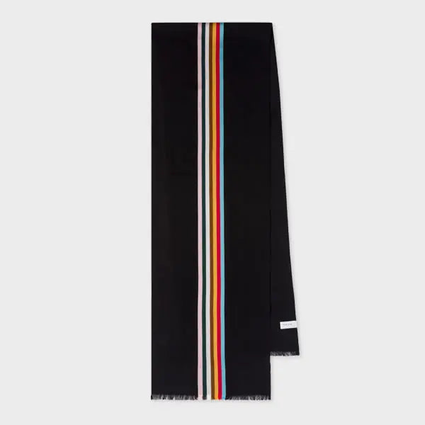 Paul Smith Black Wool-Blend Central Multi Stripe Scarf | LYBSTORE