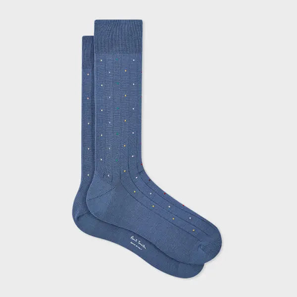 Paul Smith Blue Cotton-Blend Multi Colour Polka Dot Socks