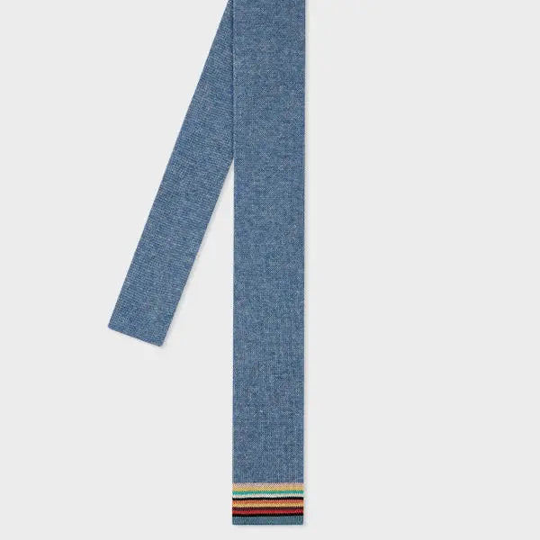 Paul Smith Blue Knitted Cotton Tie With 'Signature Stripe' Tip | LYBSTORE