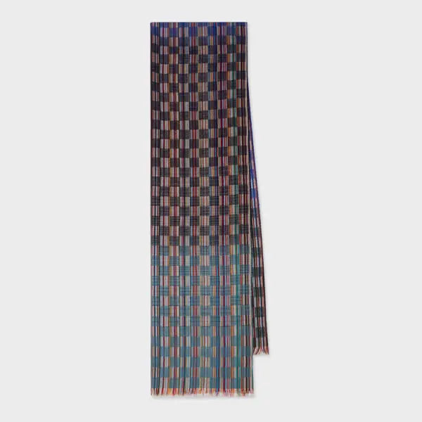 Paul Smith Blue 'Signature Stripe' Basket Weave Wool-Silk Scarf | LYBSTORE