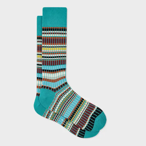 Paul Smith Blue 'Signature Stripe' Ribbed Socks | LYBSTORE