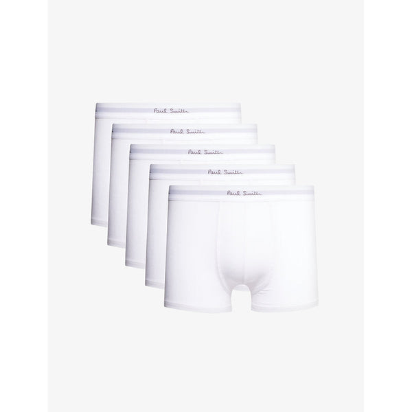 Mens Paul Smith Branded-waistband pack of five stretch-organic cotton trunks