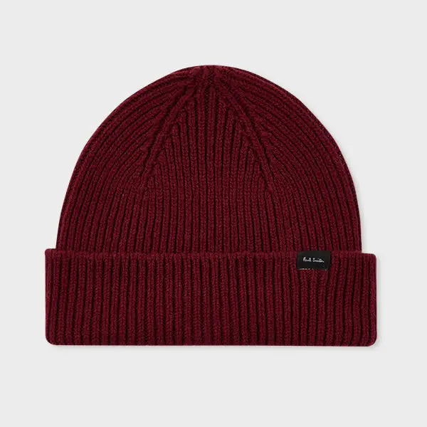 Paul Smith Burgundy Cashmere-Blend Ribbed Beanie Hat Red | LYBSTORE