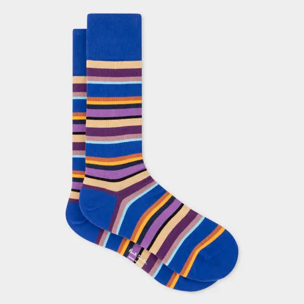 Paul Smith Cobalt Blue Multi-Stripe Socks