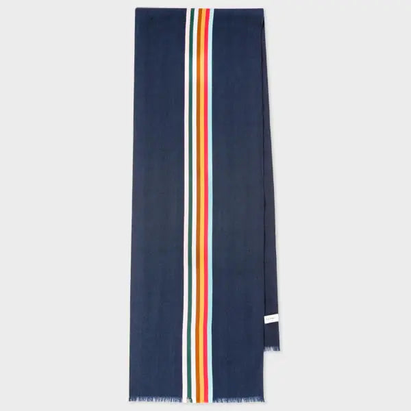 Paul Smith Dark Blue Central Multi Stripe Scarf