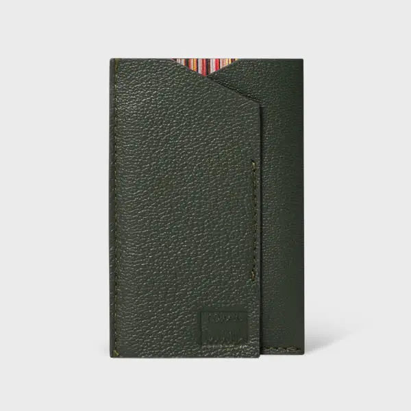 Paul Smith Dark Green Grained Leather Card Holder | LYBSTORE