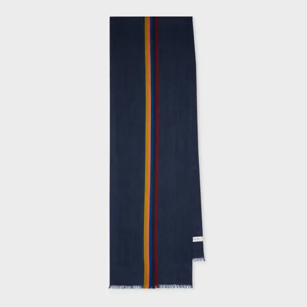 Paul Smith Dark Navy 'Artist Stripe' Band Herringbone Wool-Blend Scarf Blue | LYBSTORE