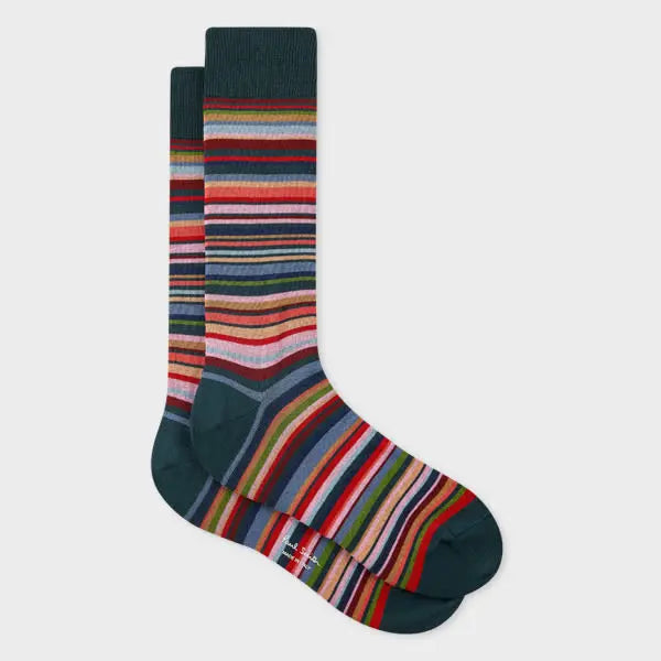 Paul Smith Dark Teal Multi-Stripe Socks Green