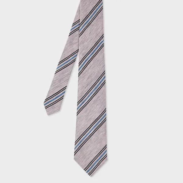 Paul Smith Dusky Pink Linen-Blend Block Stripe Tie | LYBSTORE