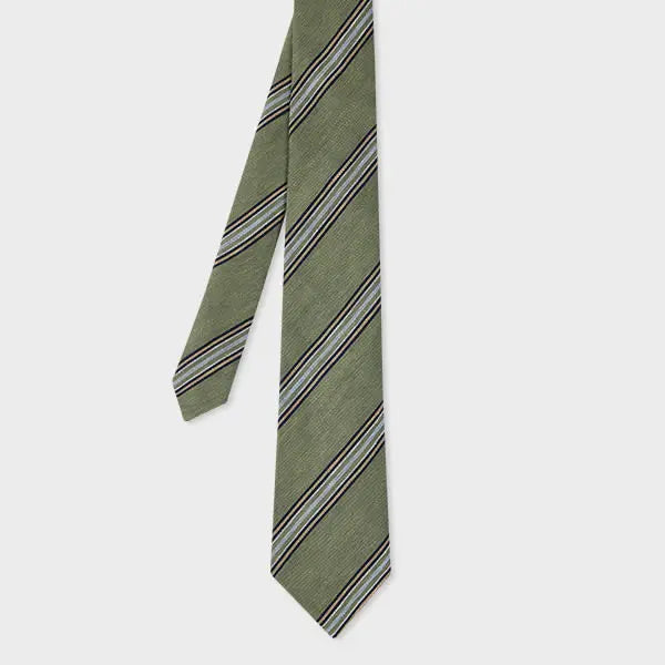 Paul Smith Green Linen-Blend Block Stripe Tie | LYBSTORE