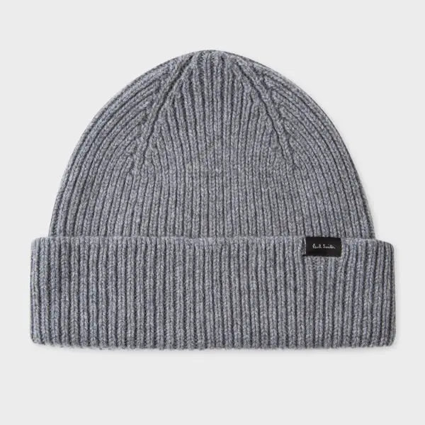 Paul Smith Grey Cashmere-Blend Ribbed Beanie Hat | LYBSTORE