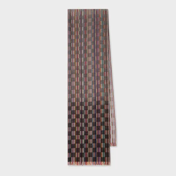 Paul Smith Grey 'Signature Stripe' Basket Weave Wool-Silk Scarf | LYBSTORE