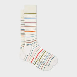 Paul Smith Ivory 'Pencil Stripe' Socks White