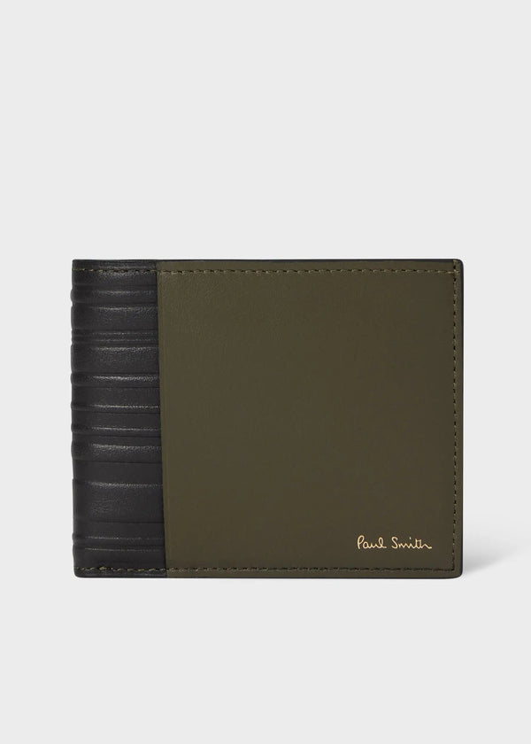 Paul Smith Khaki Leather 'Shadow Stripe' Billfold Wallet Green | LYBSTORE