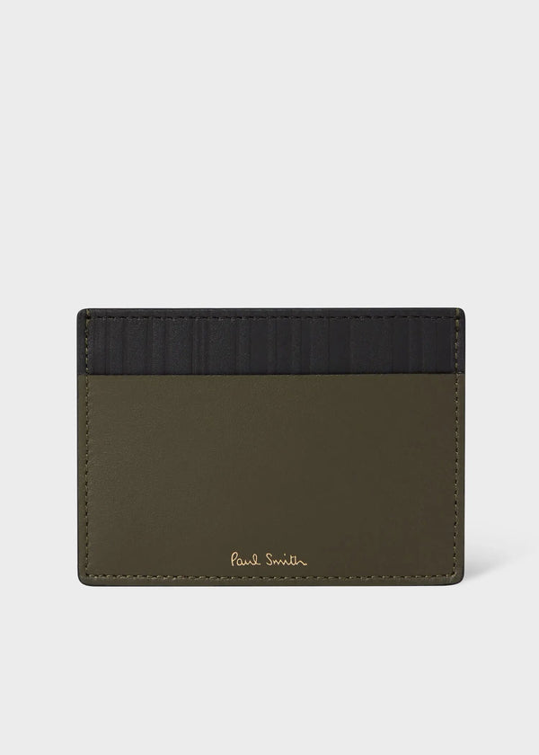 Paul Smith Khaki Leather 'Shadow Stripe' Credit Card Holder Green | LYBSTORE