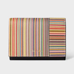 Paul Smith Leather 'Signature Stripe' Tri-Fold Small Purse Multicolour