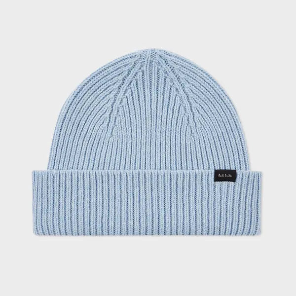 Paul Smith Light Blue Cashmere-Blend Ribbed Beanie Hat