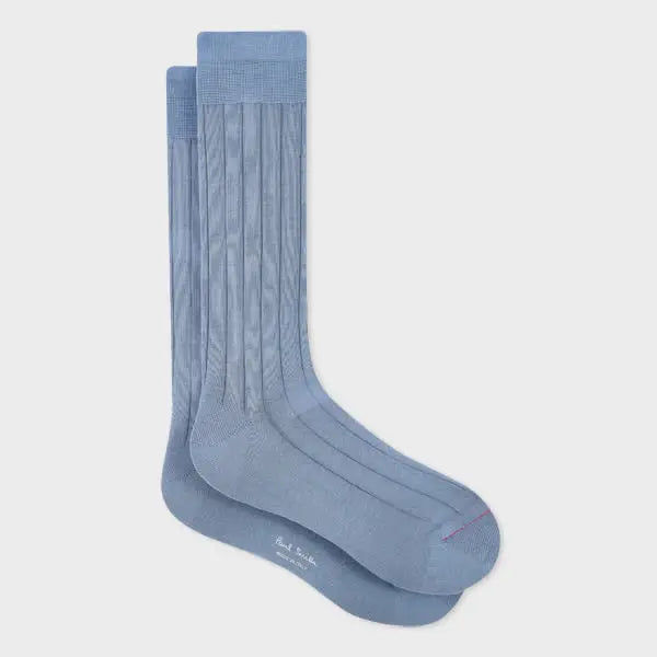 Paul Smith Light Blue Mercerised Cotton-Blend Ribbed Socks