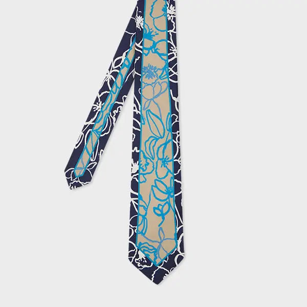 Paul Smith Navy And Grey 'Abstract Collections' Silk Tie Brown | LYBSTORE