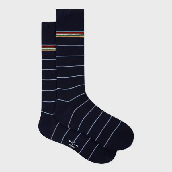 Paul Smith Navy Blue Cotton-Blend Pinstripe Socks