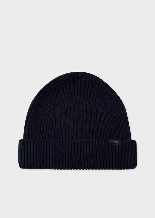 Paul Smith Navy Cashmere-Blend Ribbed Beanie Hat Blue | LYBSTORE