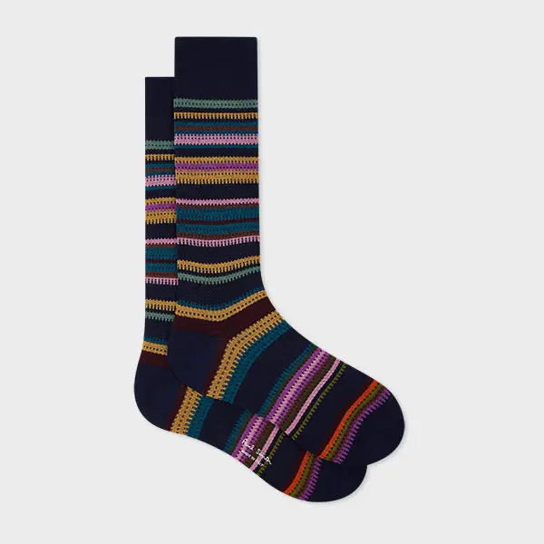 Paul Smith Navy Cotton-Blend Mixed Stripe Socks Blue | LYBSTORE