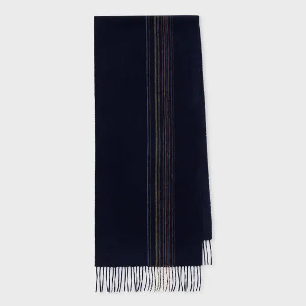 Paul Smith Navy Lambswool-Cashmere 'Signature Stripe' Scarf Blue | LYBSTORE