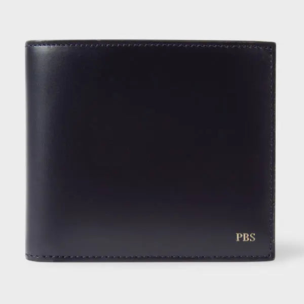 Paul Smith Navy Leather Monogrammed Billfold Wallet Blue