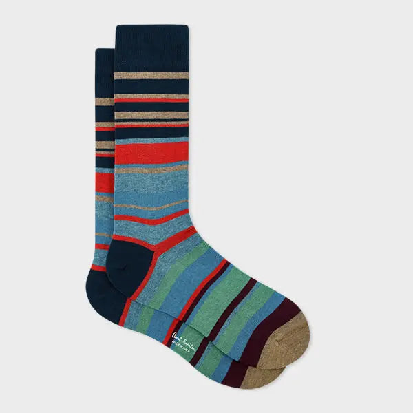 Paul Smith Navy Mixed Stripe Socks Blue