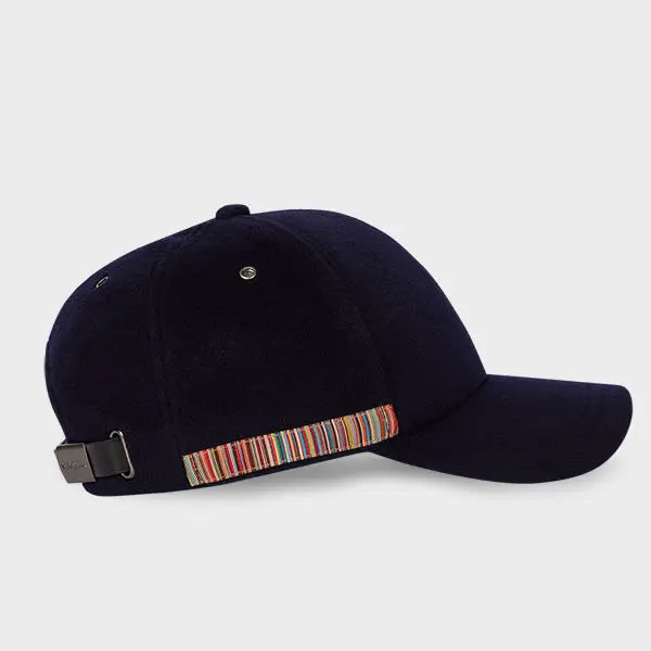 Paul Smith Navy 'Signature Stripe' Trim Wool Cap Blue | LYBSTORE