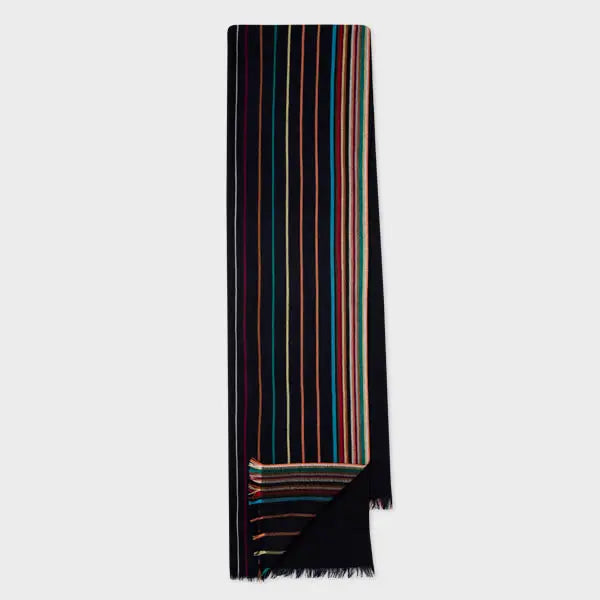 Paul Smith Navy Wool-Silk 'Signature Stripe' Scarf Blue | LYBSTORE