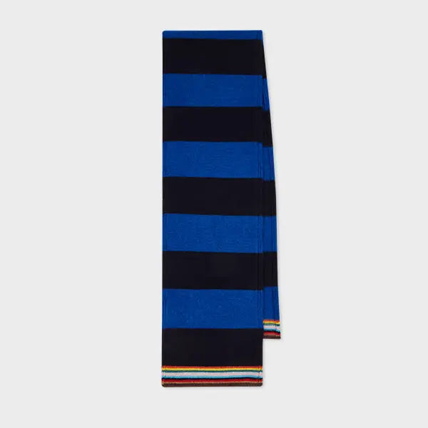 Paul Smith Navy and Blue Block Stripe Scarf with 'Signature Stripe' Trim | LYBSTORE