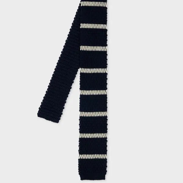 Paul Smith Navy and White Knitted Stripe Tie Blue | LYBSTORE