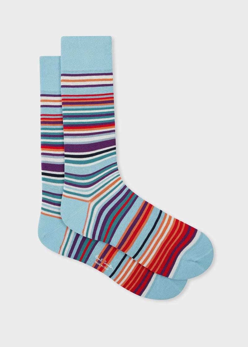 Paul Smith Pale Blue Cotton-Blend Multi Colour Stripe Socks