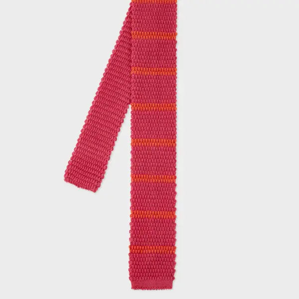 Paul Smith Pink and Orange Knitted Stripe Tie | LYBSTORE