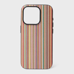 Paul Smith Signature Stripe Leather MagSafe iPhone 15 Pro Case Multicolour