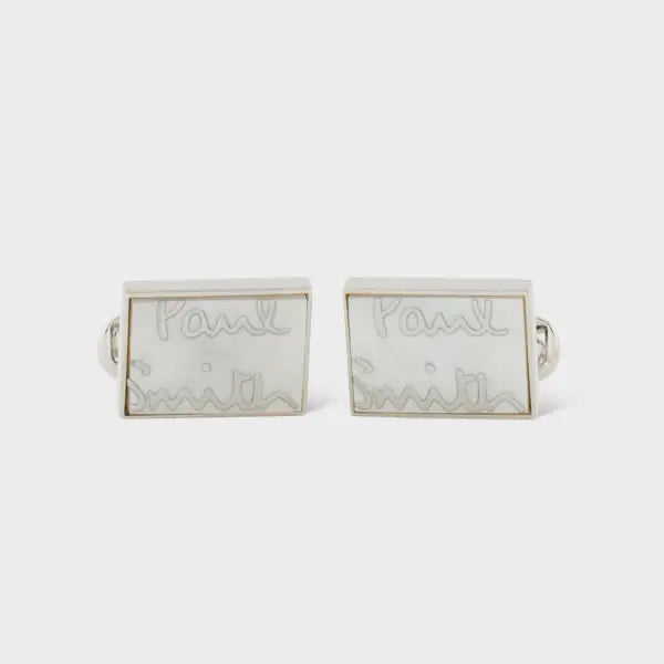 Paul Smith Silver Mother of Pearl 'Signature' Cufflinks White | LYBSTORE