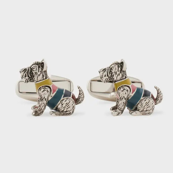 Paul Smith Silver 'Artist Stripe' Dog in Jumper Cufflinks | LYBSTORE